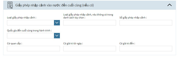 Điền thông tin giấy phép nhập cảnh vào nước đến cuối cùng (nếu có)